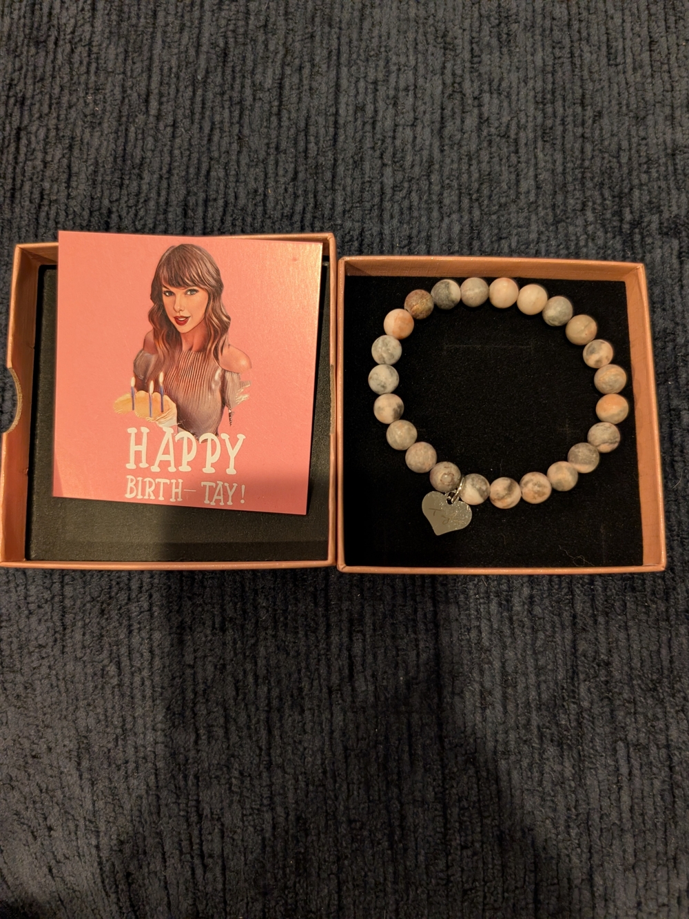 Taylor Swift Happy Birth-Tay Pink and Cream Stone Bead Bracelet with Heart Charm